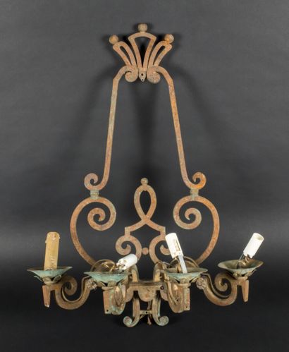 null In the taste of BAGUES,

Three sconces with four arms of light in patinated...