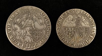 null Set of two silver medals "the Salvation of Henry VI" and "Golden Angel of Philip...