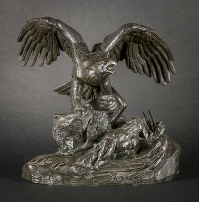 null Anroine-Louis BARYE (1795-1875)

Eagle holding a heron

Bronze group with brown...