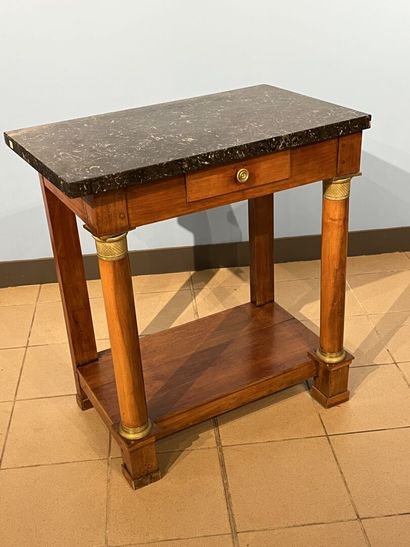 null Small console with columns in mahogany veneer, one drawer in front, marble top.

Empire...