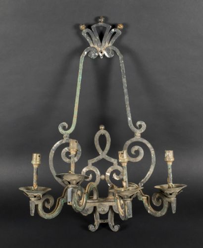 null In the taste of BAGUES,

Three sconces with four arms of light in patinated...