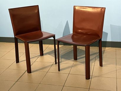 null DE COURO of BRAZIL

Pair of chairs covered with red leather

Around 1990

H:...