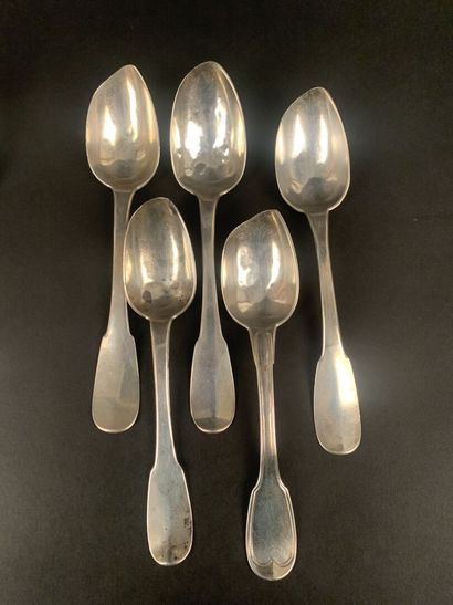 null Set of six forks and ten spoons mismatched in silver.

Punches XVIII and XIXth

Weight...