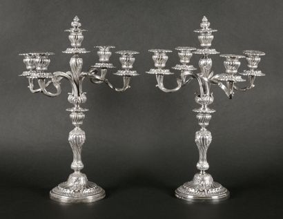 Pair of candelabras in silver plated bronze...