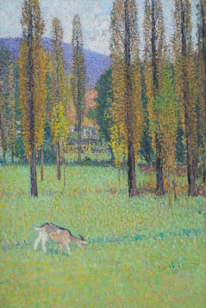 Henri MARTIN ( 1860-1943) Sous- bois paysage à la chèvre et terrasse à Marquayrol...