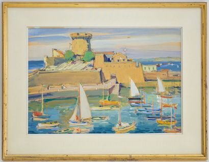 null Édouard BOUILLERES (1900-1967)
Port of Socoa, Basque Country
Gouache on paper...