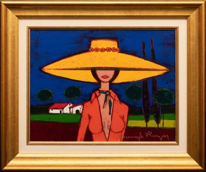 null Roger BONAFE (1932)
Stroll in a straw hat, 1957
Oil on canvas signed lower right
27,5...