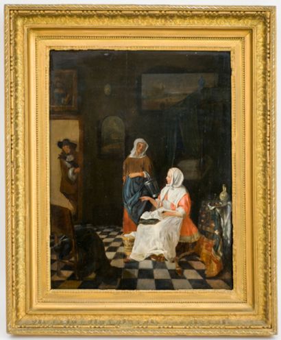 null HOLLAND SCHOOL, late 17th century
Interior scene
Oil on panel with an apocryphal...