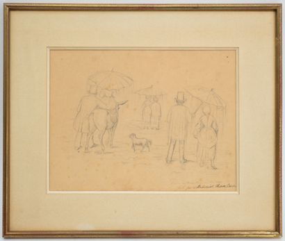 null Attributed to Rosa BONHEUR
Couple with parasols
Charcoal drawing with an inscription...