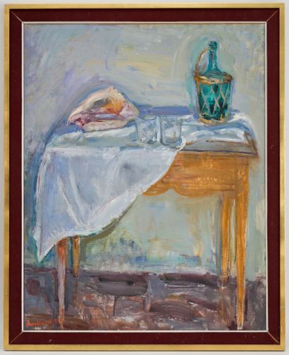 null Christian CAILLARD (1899-1985)
Still life with a crumpled tablecloth and a bottle
Oil...