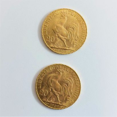 Deux pièces de 20 Francs or Marianne 1909...