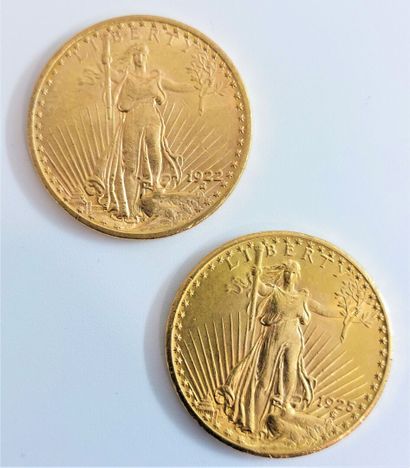null Deux pièces de 20 Dollars or, 1922 et 1925

Rayures d'usage