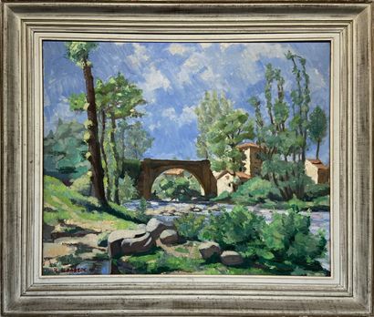 null René ALBAREDE (XXth)
Landscape with a bridge
Oil on canvas signed lower left
60...
