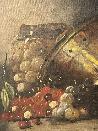 null René Joseph GILBERT (1858-1914)
Still life with cherries and grapes
Oil on canvas...