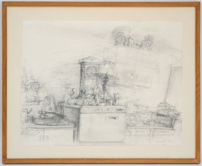 null Gérard BARTHELEMY (1937-2002)
Interior of a kitchen
Charcoal drawing on paper,...