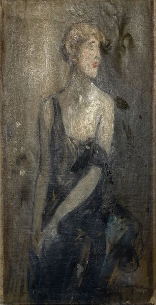 null Jules CAYRON (1864-1940)
Jeune femme à la coupe "garçonne"
Huile sur toile signée...