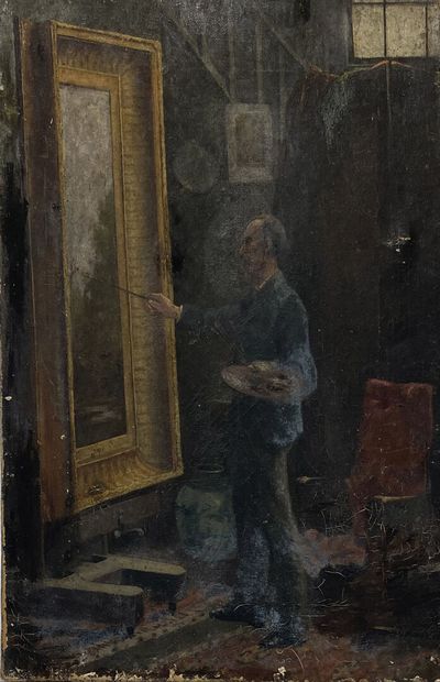 null ECOLE FRANCAISE XIXe
Le peintre dans son atelier
Huile sur toile
41 x 30,5 cm
(sauts...