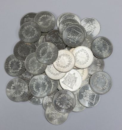 null Lot de pièces de 50 fr en argent 
Poids: 1468.5 g