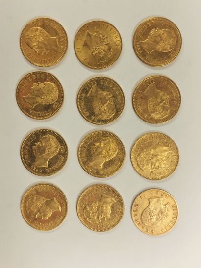 null 12 Pièces de 20 lires en or - 10 x 1882 - 1863 et 1865