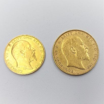 null Deux pièces comprenant 1 souverain or 1907, et 1/2 souverain 1909 ( trace de...