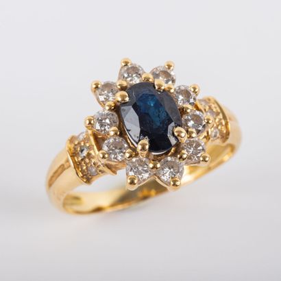 Sapphire daisy ring with brilliant-cut diamonds,...