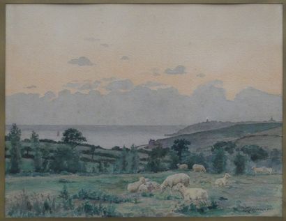 null Charles BRUNEAU (?-1891)
Sheep by the sea, Brittany
Watercolor signed lower...
