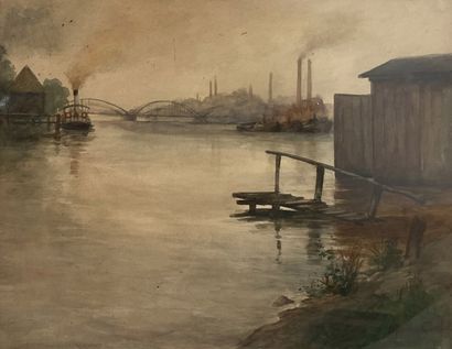 null Alfred CASILE (1848-1909)
Boats on the Rhône
Watercolor, signed lower right...