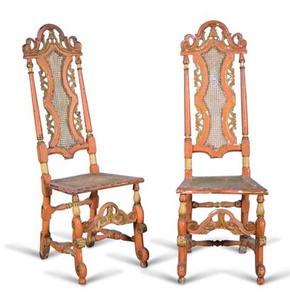 Pair of chairs in carved wood lacquered in...