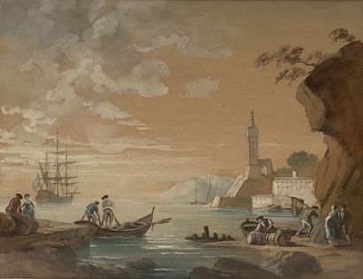 french school 18th century
Italian fishermen
Watercolor...
