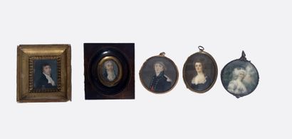 Collection of five miniatures :
Two portraits...