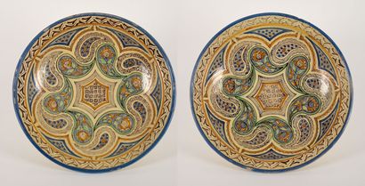 Pair of circular dishes in enamelled terra...