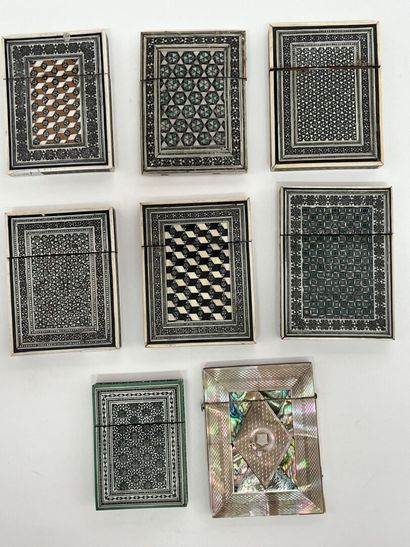 Set of nine card holders in wood inlaid with...