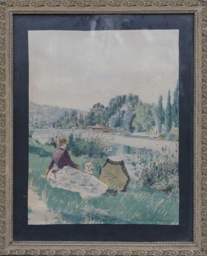 null Charles BRUNEAU (?-1891)
Interior and young woman and her dog by the river.
Two...