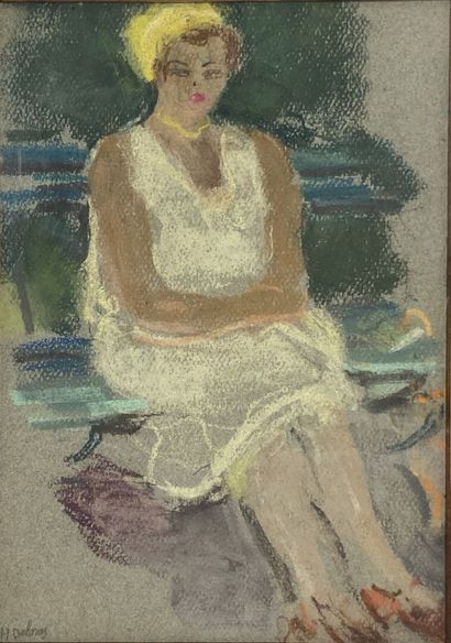 null Henriette DELORAS (1901-1941)
Woman sitting on a bench 
Pastel on cardboard,...