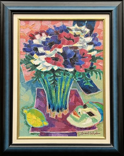 null Gérard CALVET (1926-2017)
Anemones with a Venetian mask
Oil on canvas signed...