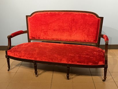 Sofa in molded and carved wood, gendarme...