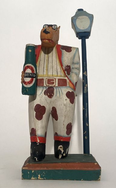 Polychrome wooden advertising mascot
