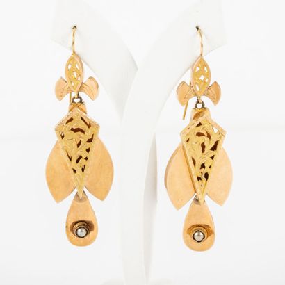 Pair of gold and 18K gold openwork earrings,...