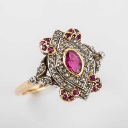 Charm ring, ruby and rose-cut diamond pavement,...