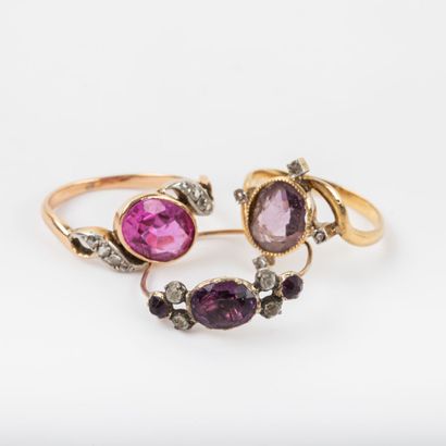Set of three colored stones and rose-cut...