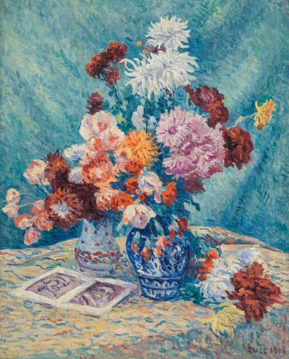 Maximilien LUCE (1935-1941) Vase de fleurs - Huile sur toile signée en bas à droite...