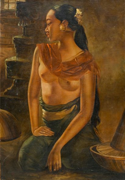 null Albert BESNARD (1849-1934)
Portrait of a Balinese woman 
Oil on canvas signed...