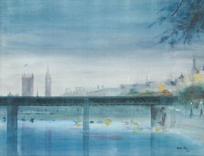 null DINH THO (1931)
The Thames at Charring Cross 
Watercolor on silk signed and...