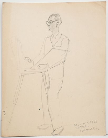 null Jules CAVAILLES (1901-1977)
Self-portrait "souvenir de la pochade".
Ink, signed...
