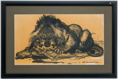 null Henri DELUERMOZ (1876-1943)
Lion devouring its prey
Charcoal drawing, enhanced...