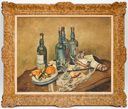 null Edmond CERIA (1884-1955)
Still life with bottles of Banyuls and Bartissol
Oil...