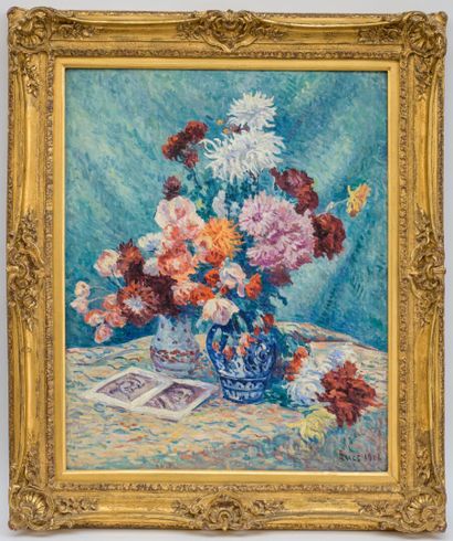 Maximilien LUCE (1935-1941) Vase de fleurs - Huile sur toile signée en bas à droite...