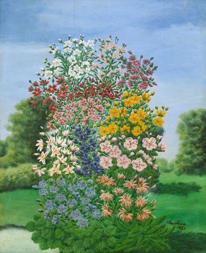 null André BAUCHANT (1873-1958)
Bush of flowers 
Oil on panel signed and dated 1951...