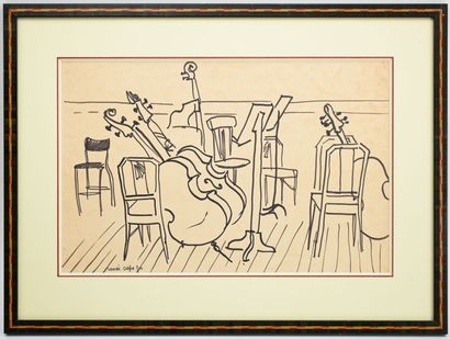 null Renée ASPE (1929-1969)
The musical instruments
Drawing in ink signed at the...