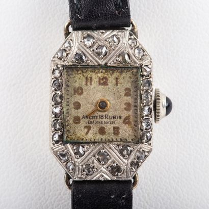 Lady's watch, 18K white gold case, paved...
